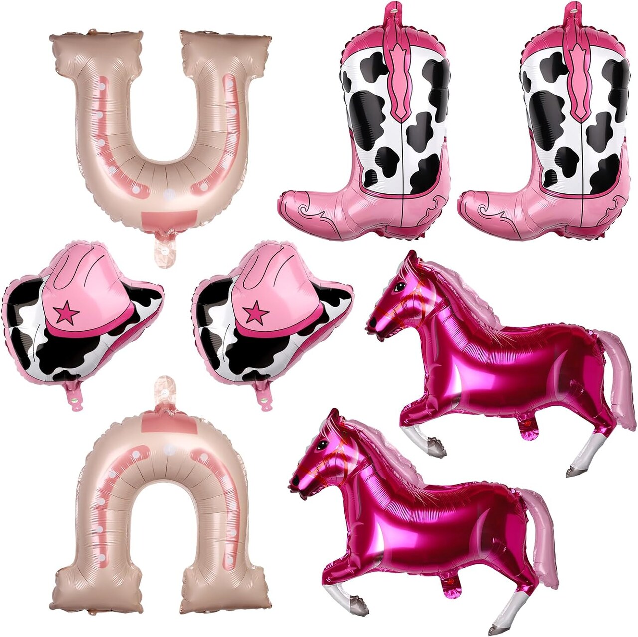 8pcs Cowgirl Foil Balloons, Pink Cowgirl Hat Boot Horse Latex Balloons Western Themed Party Balloons Rodeo Bandana Balloons for Cowgirl Wild West Birthday Party Decorations Supplies